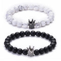 Wholesale Distance Couple Jewelry Bracelet White Natural 8mm Howlite Frosted Matte  Beaded  Adjustable Crown Bracelet Women Men