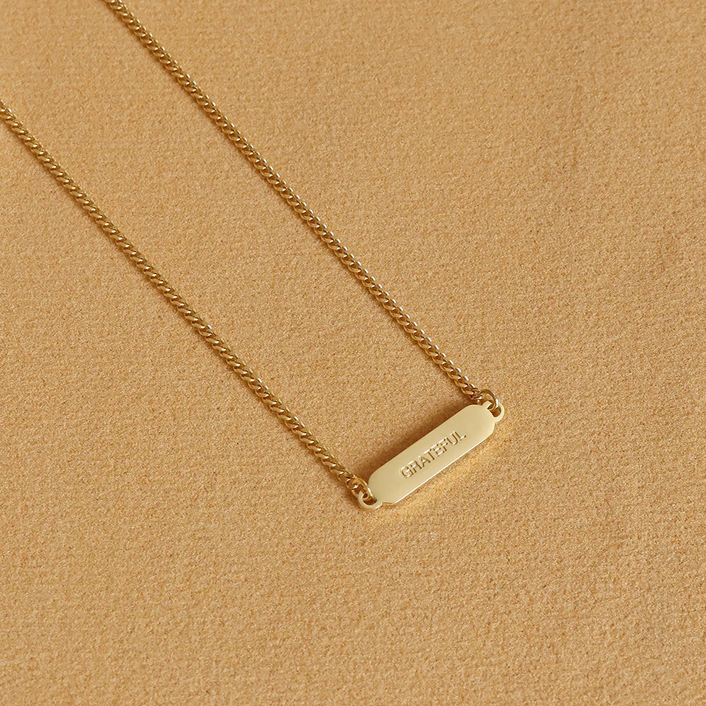 Minimalist Women's Stainless Steel Necklace Custom Engraved Mini Gold Horizontal Bar Personalized Jewelry
