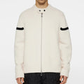 2026 Men's Moto-Inspired Zip Cardigan Wool Cotton Blend Long Sleeve Sweater Jacket with Arm Bands White