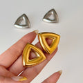 Dazan New HOT 18k Gold Plated Hypoallergenic Stainless Steel Vintage Triangle Exquisitely Polished Hollow Workplace Earrings