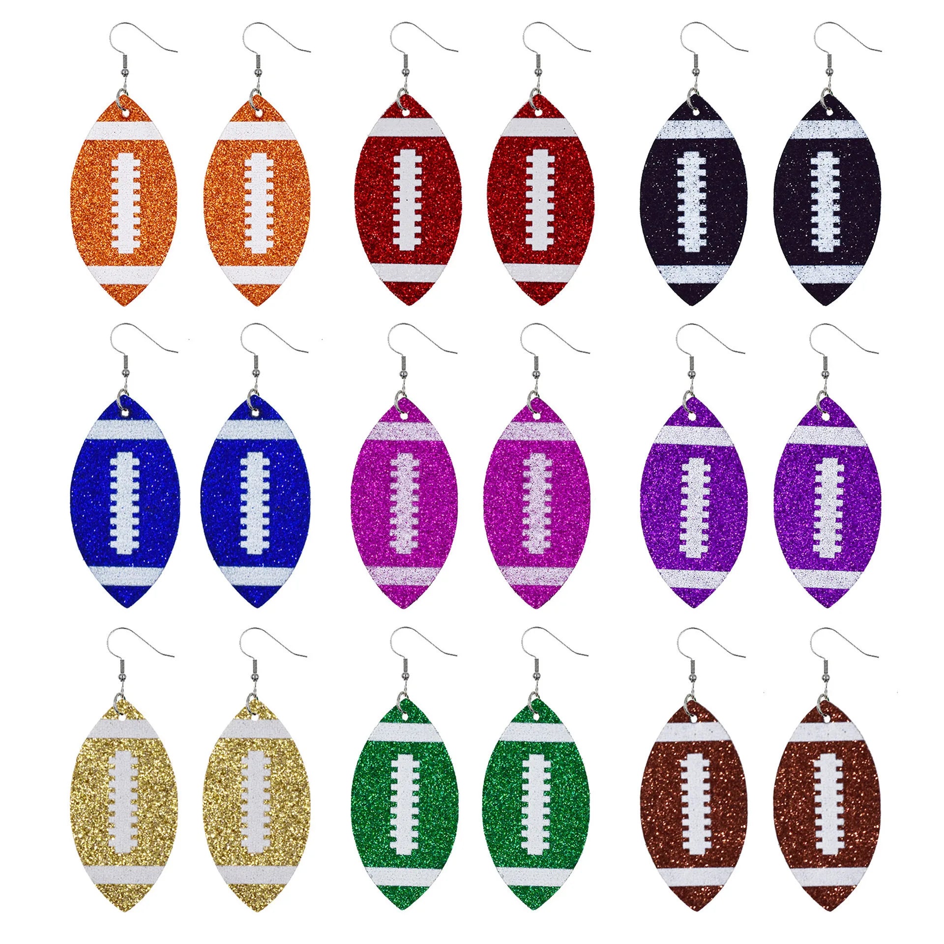 Tiktok Big Statement Earrings Glitter Faux Leather Earrings Rugby American Football Earrings for Women