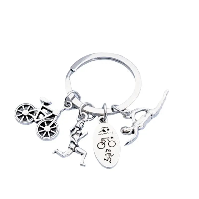 Triathlon Swim Run Bike Rider Runner Swimmer Sport Key Chain Fashion Design Accessories Sport Metal Keychain Backpack Pendant