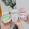 M69 Children 400ml Drinking Tumbler Mug Student Water Bottle Glass Portable Outdoor Travel Pearl Chain Glass Cup With PU Sleeve