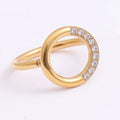 Ins Style Women Wholesale Simple Dainty Creative Jewelry Stainless Steel 18k Gold Plated Geometric Circle Shape Cz Diamond Ring