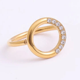 Ins Style Women Wholesale Simple Dainty Creative Jewelry Stainless Steel 18k Gold Plated Geometric Circle Shape Cz Diamond Ring
