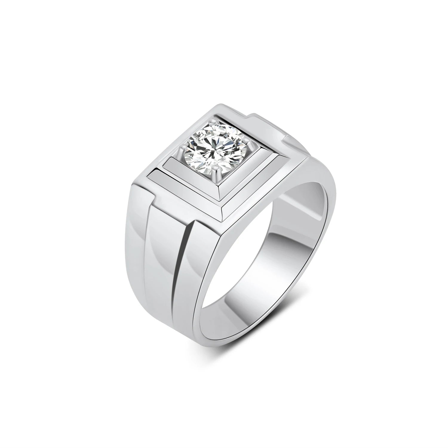 YBO Men's Trendy 925 Sterling Silver Wedding Engagement Ring D Color VVS Moissanite Fashion Diamond Shiny Stone for Parties