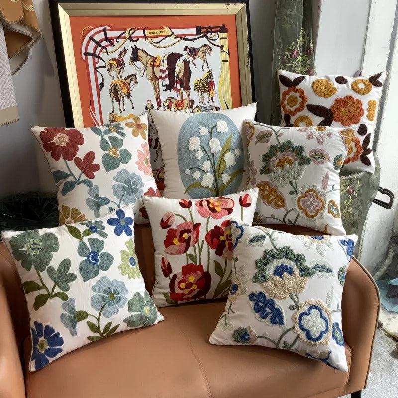 Flower Embroidery Pillow Cover Rustic Style Home Sofa Living Room Pillow Cases Headboard Public Room Lumbar Cushion Pillow Cover
