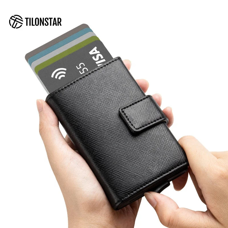 TILONSTAR Premium PU Leather Wallet in Design Metal Card Case Leather Card Holder Wallets Aluminum Wallet