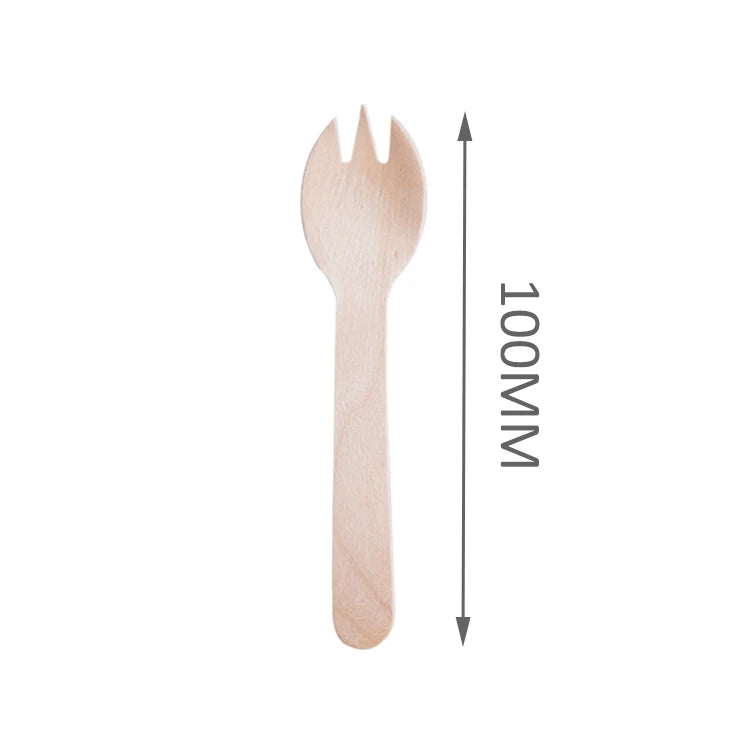 Eco-friendly 100mm Biodegradable Mini Wooden Spork Wooden Disposable Spork Cutlery for Dessert