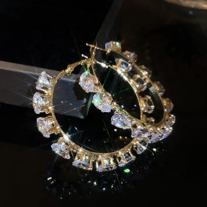 Kaimei 2022 Fashion Jewelry Simple Geometric Hoop Earrings Water Drop Zircon Crystal Gold Clip on Earrings Women Jewelry Gifts