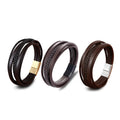 European Men Fashion Black Leather Braided Bracelet Stainless Steel Magnetic Clasp Charm Bangles Wholesale Man Bracelets