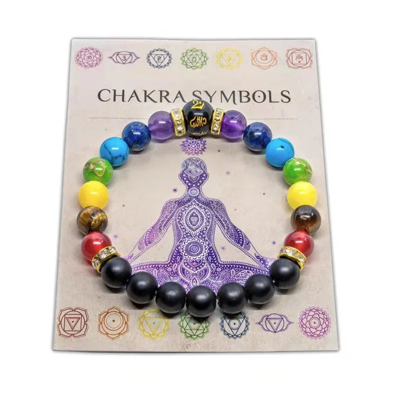 Colorful Beaded Gemstone Bracelet With Natural Beads Yoga Valconic Healing Crystal Energy Lava Stone 7 Chakra Diffuser Jewelry