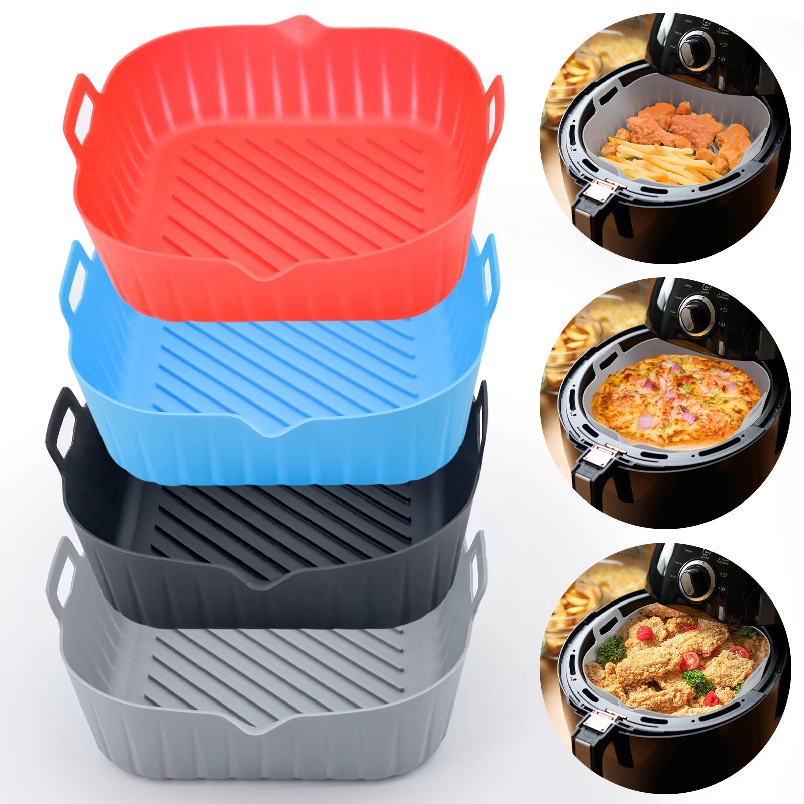 Square Non-stick Airfryer Basket Accessories Reusable Washable Silicone Pot