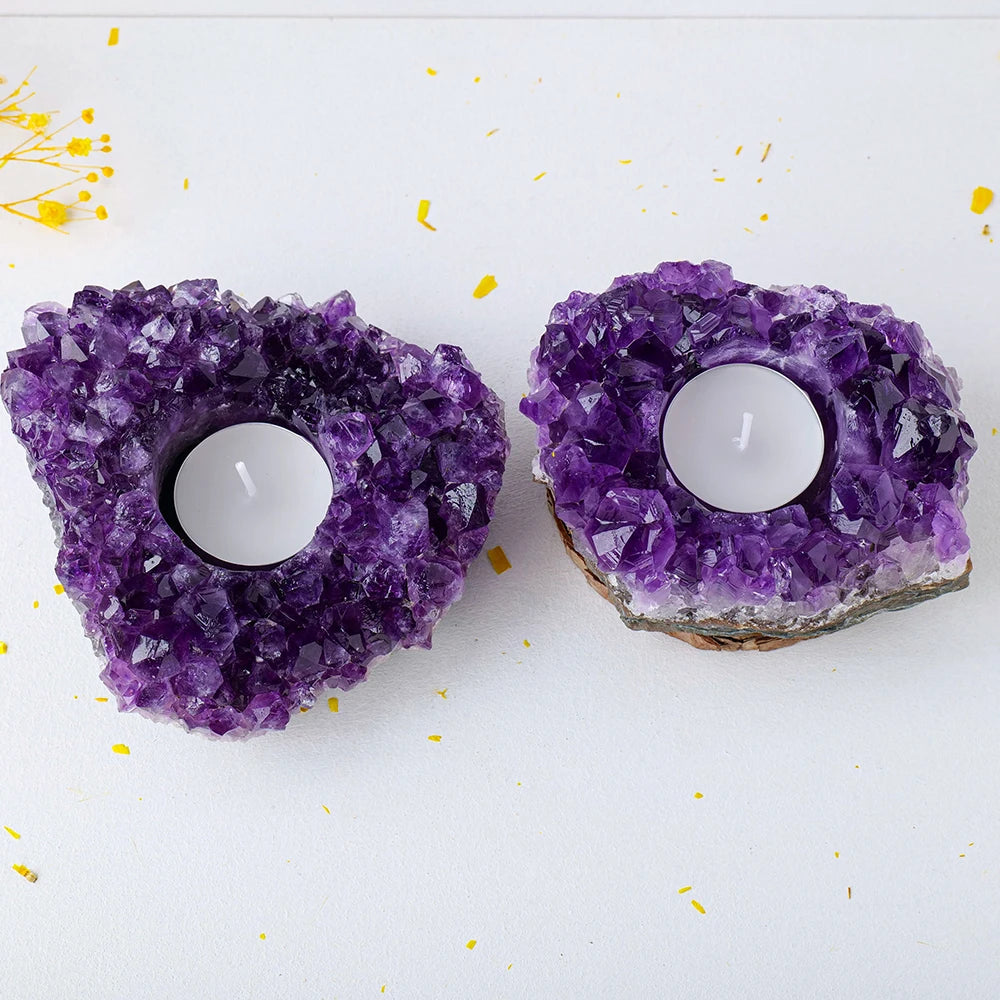 Wholesale Natural Stone Amethyst Cluster Candlestick Irregular Raw Crystal Home Decor
