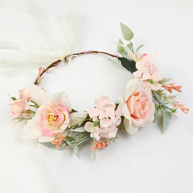 Nicro Wholesale Bohemia Style Pastel Floral Crown Party Wedding Bride Head Wreaths Hair Bands Artificial Flower Garland Headband