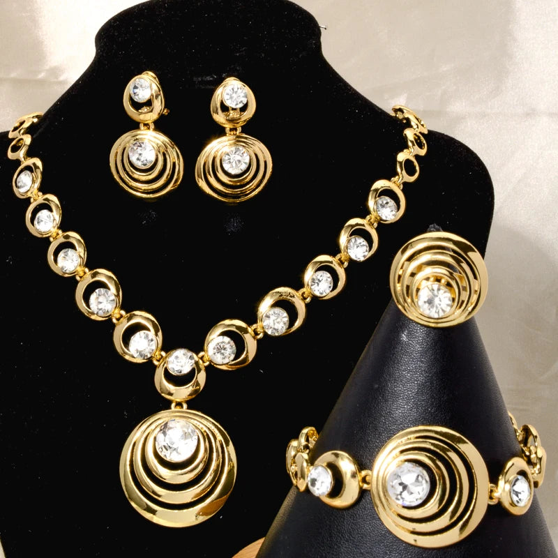 African Wedding Necklace Wholesale Jewellery New Women's Fashion 18k Gold Color Luxury Wedding Jewelry Set