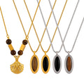 French Vintage Jewelry Tiger Eye Stone Pendant with Diamond Shell Design Sense Titanium Steel Necklace