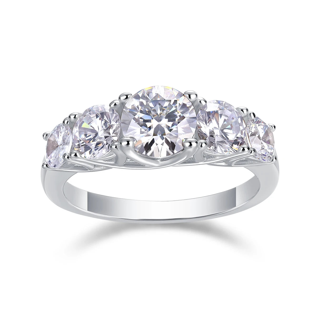 SGARIT Fashion Jewelry 925 Silver 18K White Gold Plated Five Stone Engagement Ring 1 Carat Women Moissanite Diamond Ring