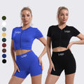 Customizable Ribbed Seamless Yoga Workout Set Zipper Top Sets Sport Scrunch Shorts Womens Activewear Sets for Jogging Gym