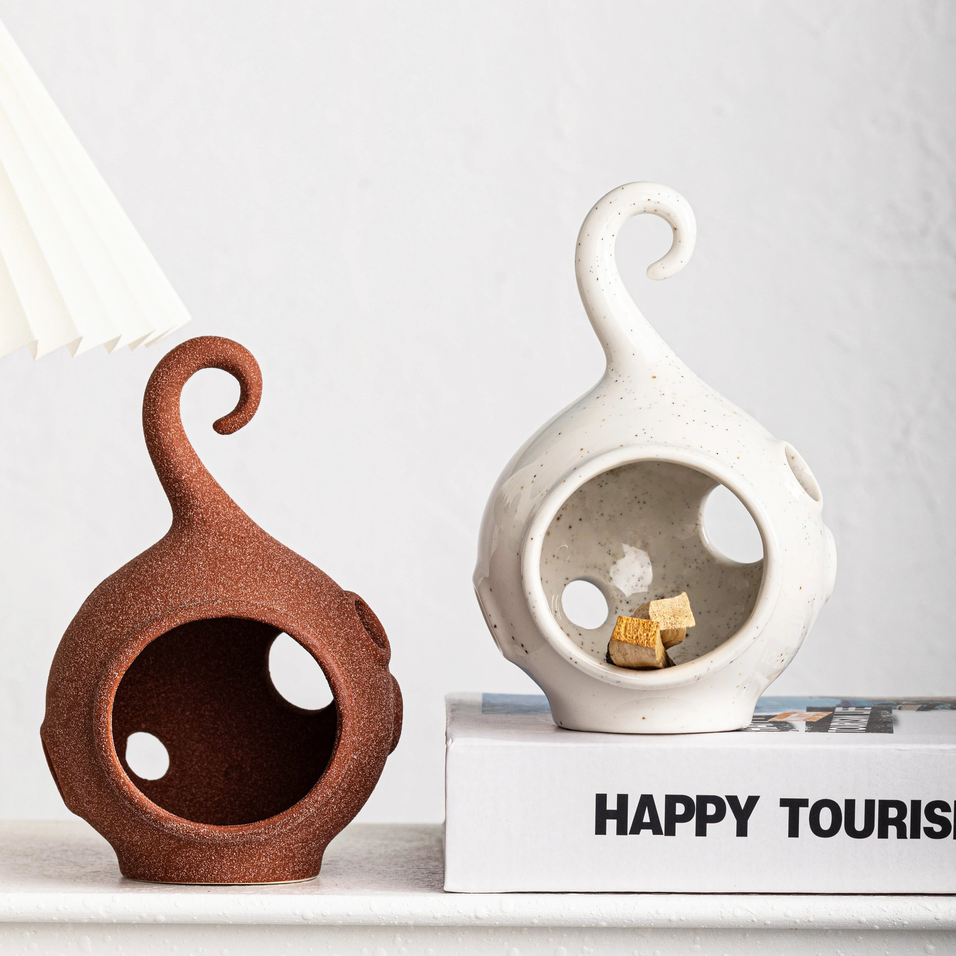 Handmade Ceramic Palo Santo Holder for Meditation Terracotta & White Incense BurnerYoga Spiritual Decor