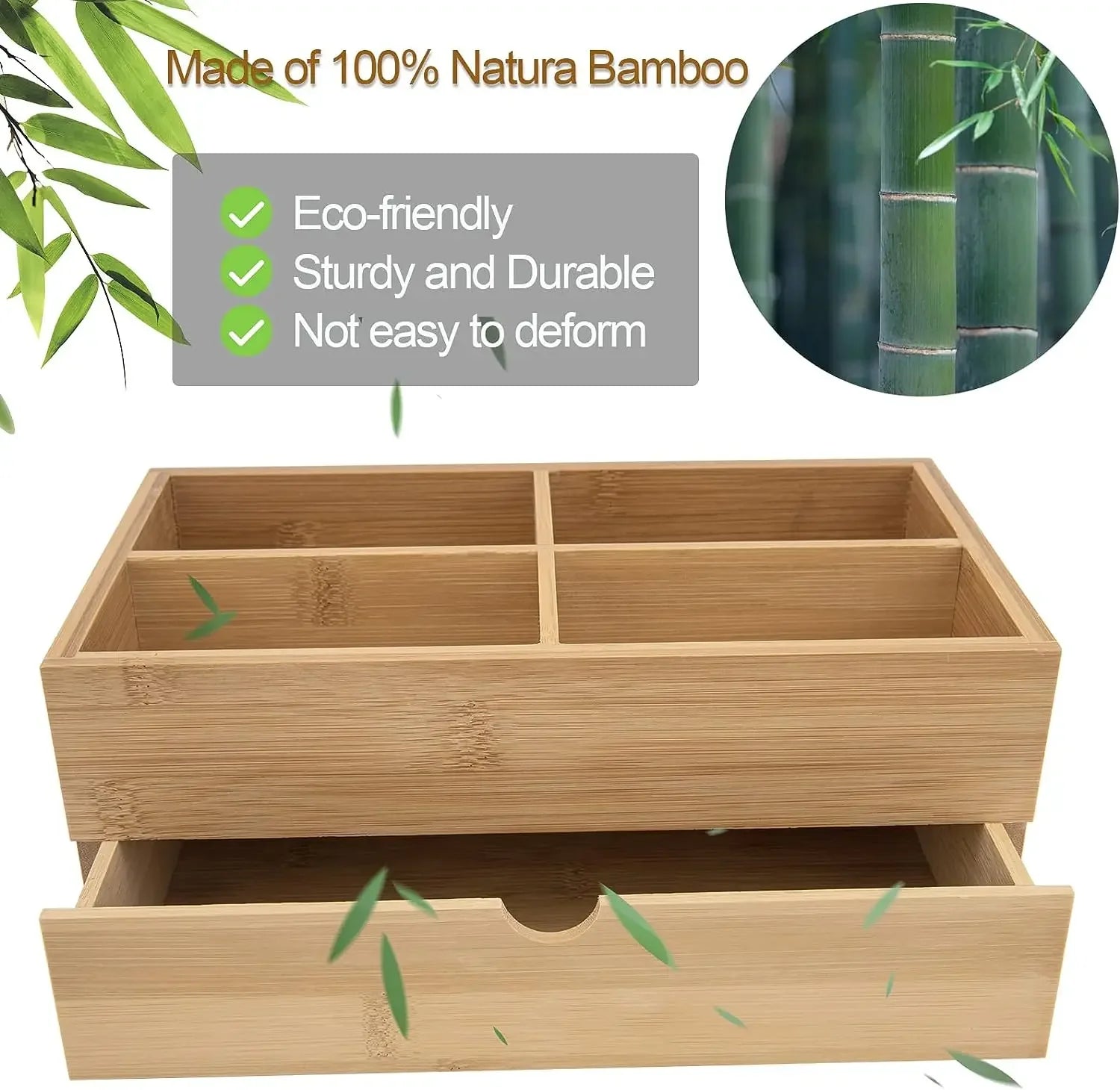 Wood Love Theme Painted Multi-Function Reusable Cosmetic Storage Organizer Box with Drawer for Vanity Desk