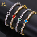 NUOYA Women's Gold Plated Tennis Chain Iced Out CZ Stones Four Leaf Clover Design Bracelet Fine Hip Hop Jewelry