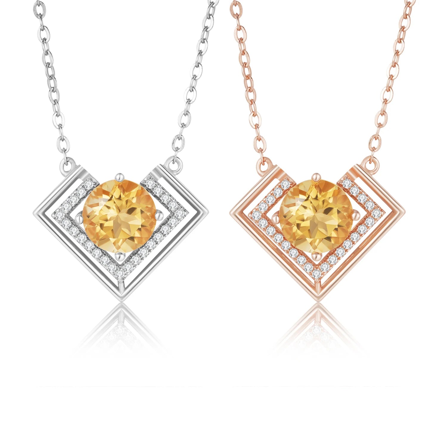 YBO Custom 925 Sterling Silver Fine Jewelry Geometric Heart Pendants 8MM Citrine CZ Real Gemstone Trendy Necklaces for Parties