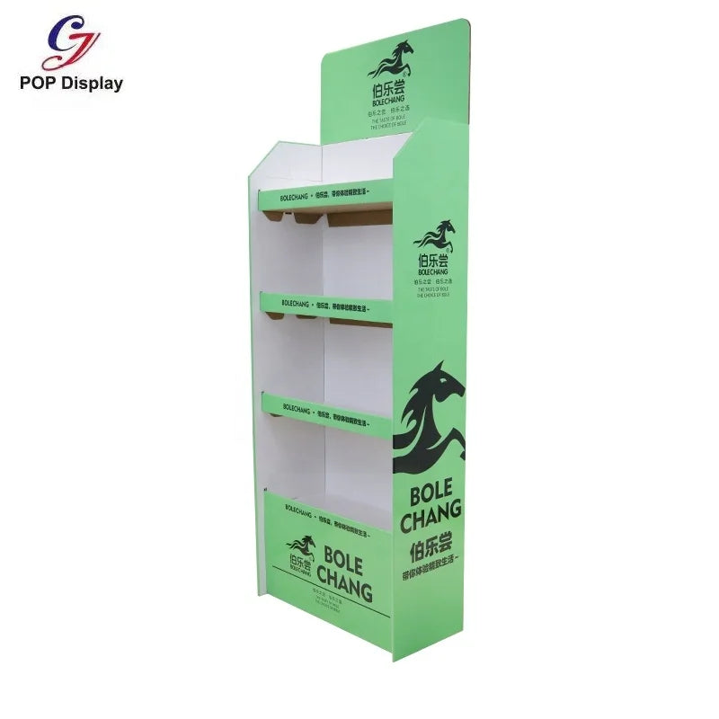 Customized Commodity Promotion Supermarket Cardboard Standing Display Shelf Paperboard Floor Display Stand for Beverage Drinking