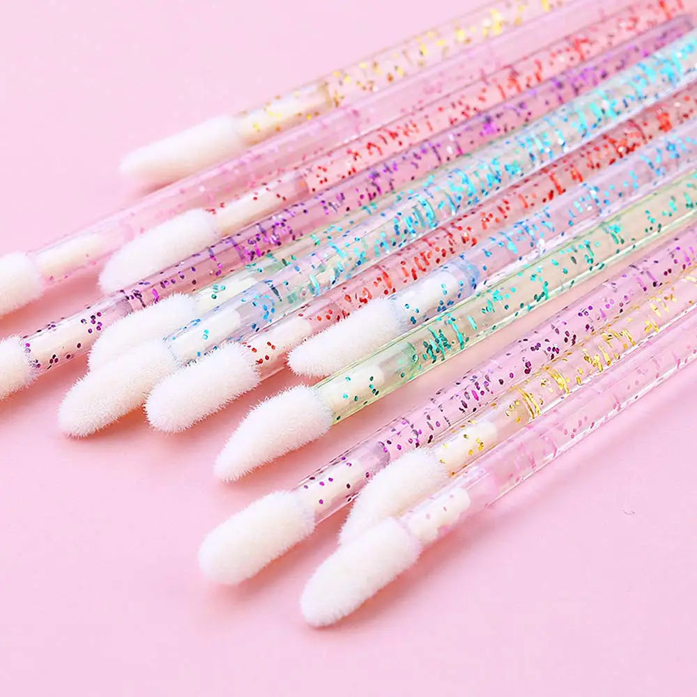 50pcs/bag Crystal Disposable Lip Brush Lipstick Gloss Wands Applicator Made of Plastic and Nylon Hair Makeup Brush