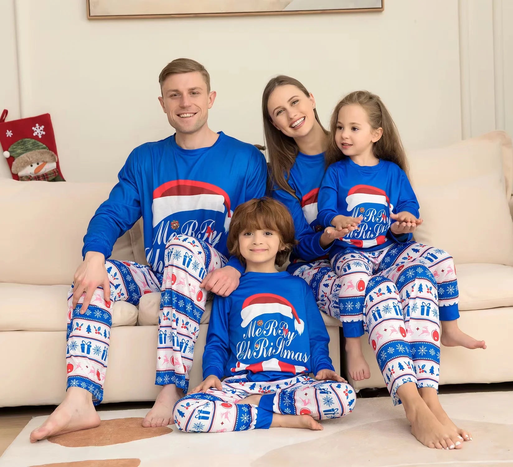 Christmas Warm Print Long Sleeve 2 Piece Family Matching Sets Pajamas