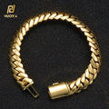 NUOYA 12mm Miami Cuban Link Chain 18K Gold Plated Brass Hip Hop Jewelry Custom Rapper Men's Bracelet Gift