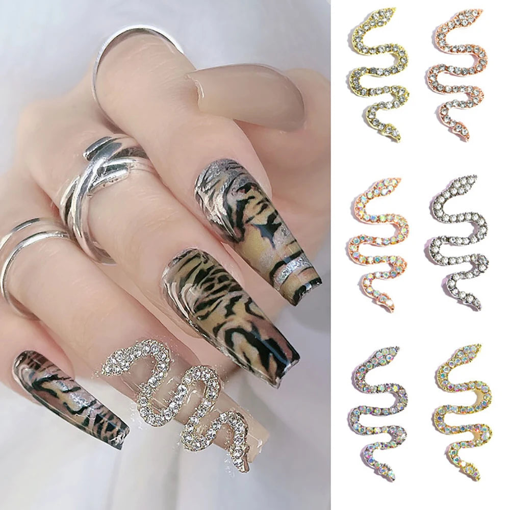 Nail Art 3D Metal Snake DIY Nail Decoration Glitter Rhinestone Snake Nail Accessories