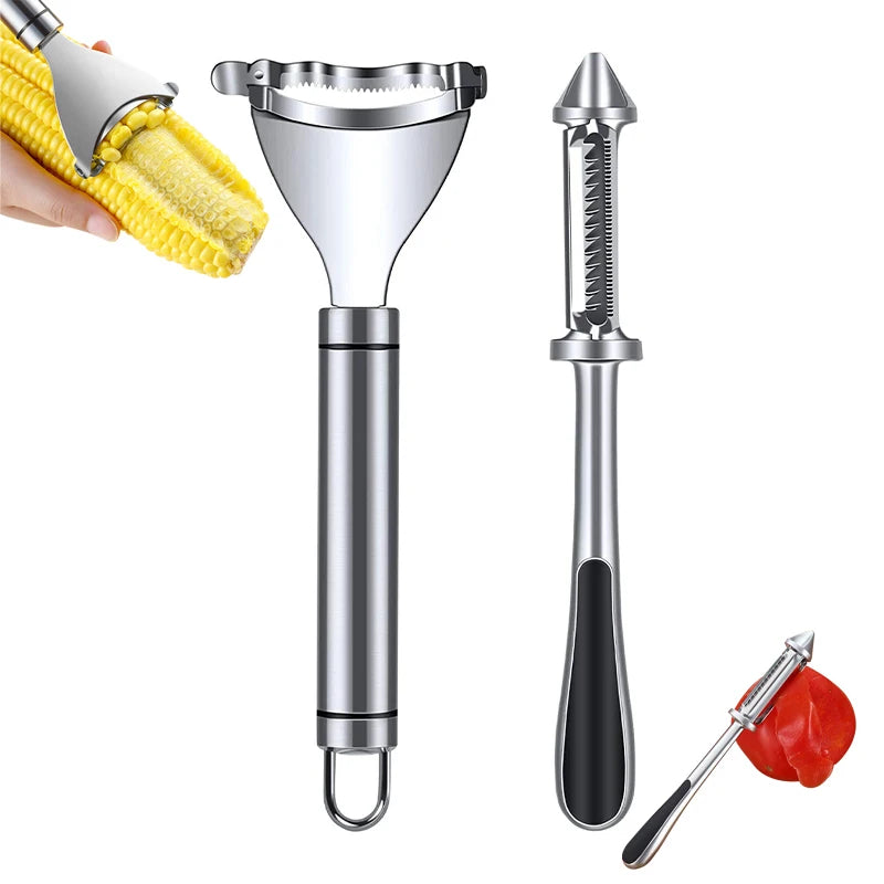 2 PCS Stainless Steel Multifunctional Peeler Corn Sheller Vegetable Potato Peeler for Kitchen Gadgets