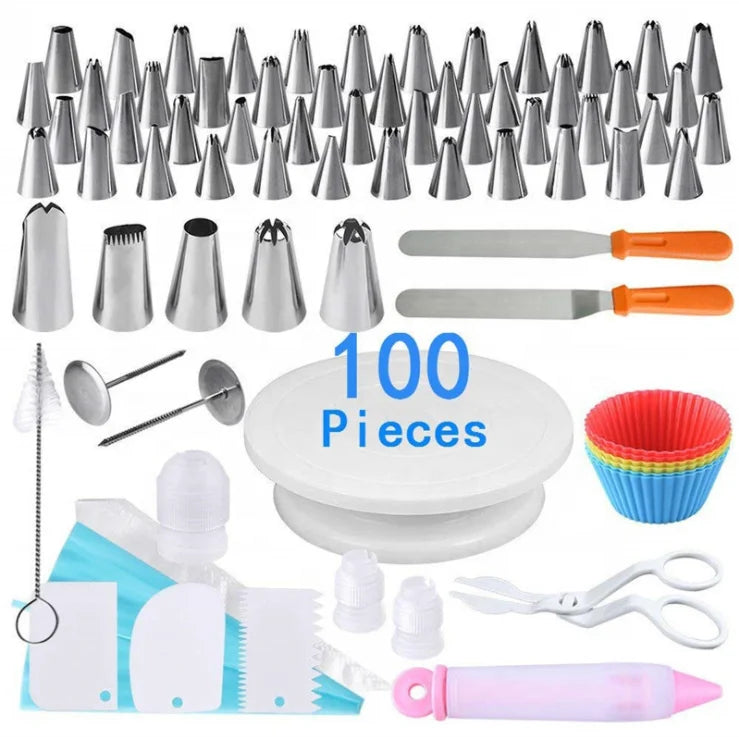 398-Piece Cake Decorating Tools Kit Plastic Pastry Baking Utensils Rotating Turntable Stand Including Icing Piping Tips Nozzles
