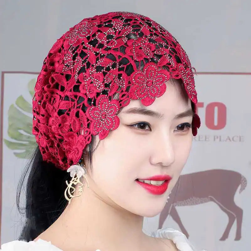 HZM-22325 Hollow-out Snood Crochet Flower Hair Cover Hand Hook Turban Women Summer Insulation Fashion Spring Hats