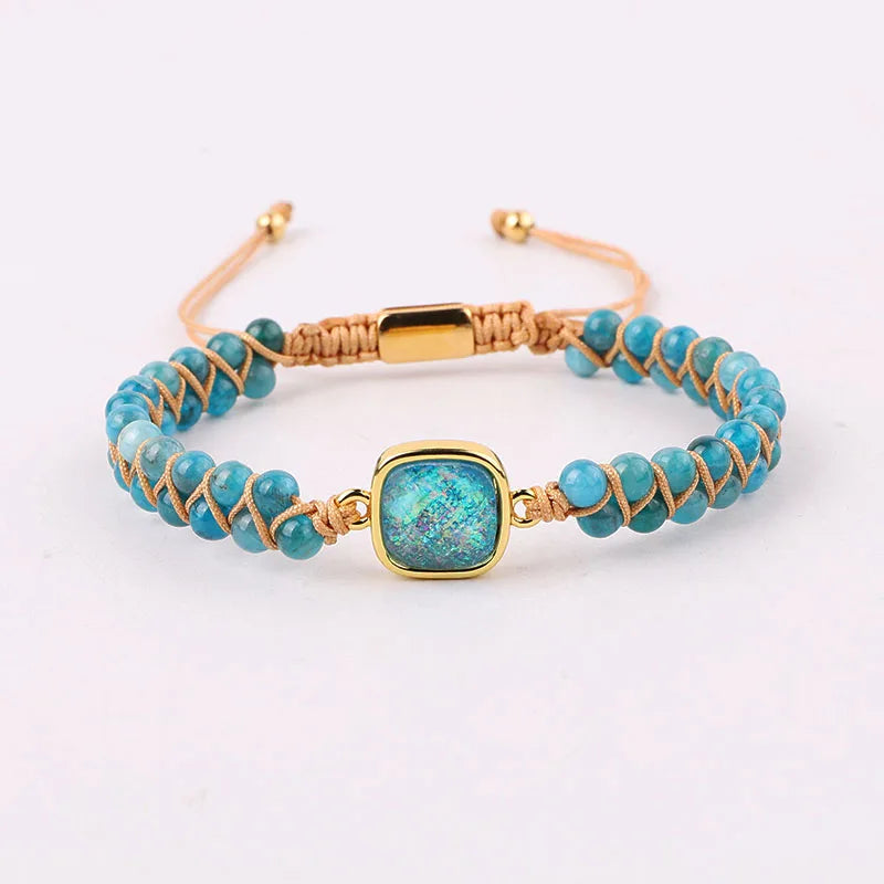 New Fashion High Quality Braided 4mm Natural Stone Apatite Women Macrame Gemstone Bracelet