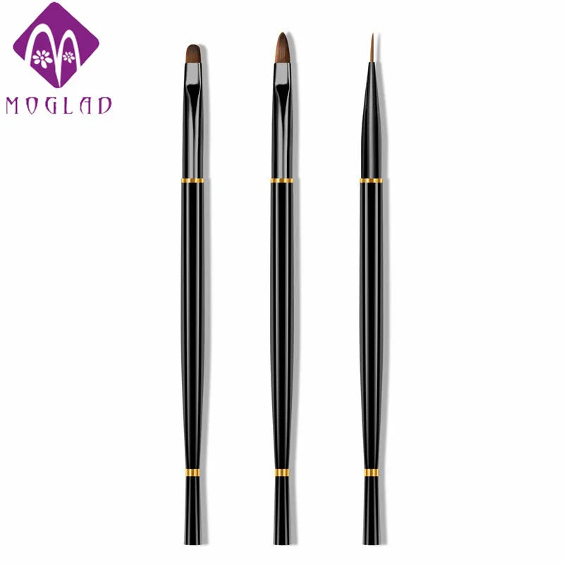 3 Sizes Nail Art Brush Set with Black Handle for French Manicure & Detailed Art Precise Lining Drawing Pen for Salon DIY
