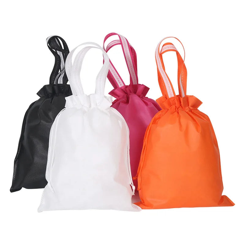 Custom Logo Eco-Friendly Double Drawstring Non-Woven Storage Bag for Shoes Clothing Dust-Proof Recyclable with Letter Pattern
