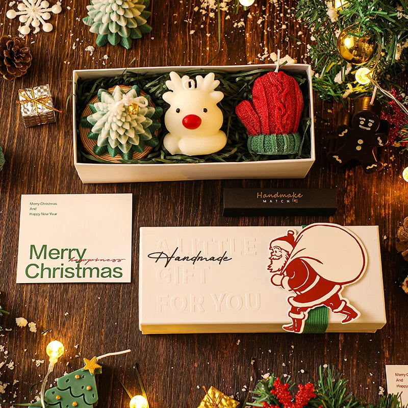 Handmade Soy Wax Christmas Tree Gingerbread Man Elk Glove Art New Year Christmas Ornaments Scented Candles Gift Set