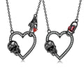 Paper Clip Skull Skeleton Cutout Heart Shape Pendant Necklace with CZ Authentic 925 Sterling Silver for Women Fashion Jewelry