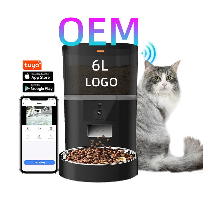 6L Remote Control Cat Feeder Automatic Pet Feeder Wifi With Camera Smart Pet Feeder with Stainless Steel Bowl