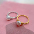 High Quality S925 Sterling Silver Freshwater Pearl Ring 8-9mm Fried Dough Twists Popular for Girls