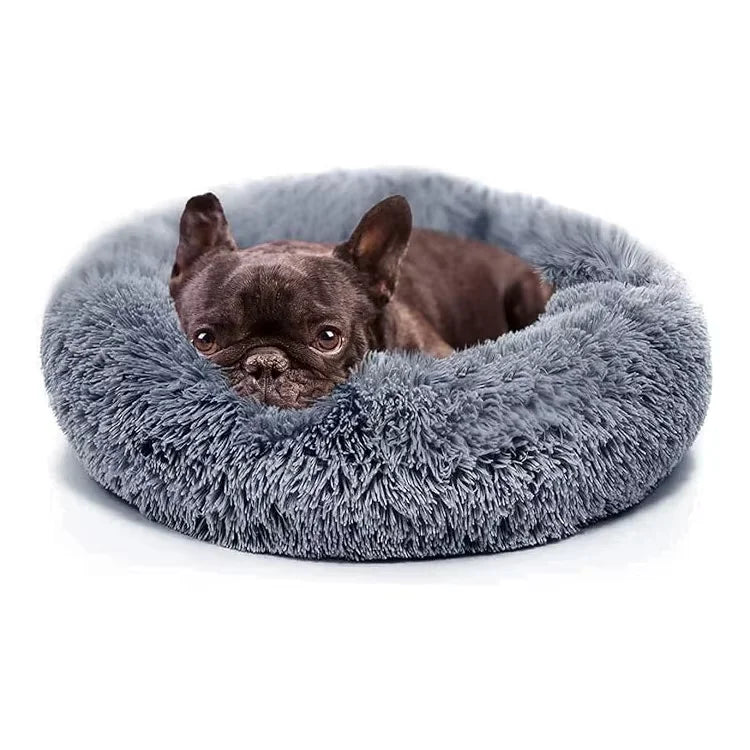 Small Calming Cat Dog Bed Anti-Anxiety Machine Washable Fluffy Anti-Slip Mute Base Warming Cozy Soft Pet Puppy Round Donut Bed