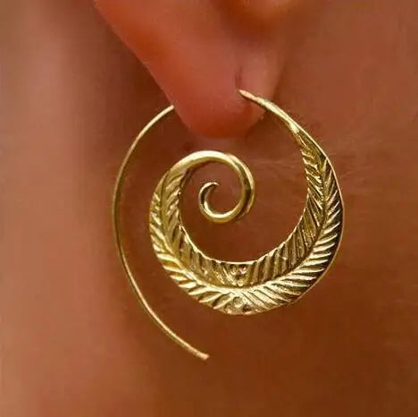 Oval Spiral Earring Whirlpool Gear Vortex Shape Twist Alloy Geometric Leaves Earrings for Women
