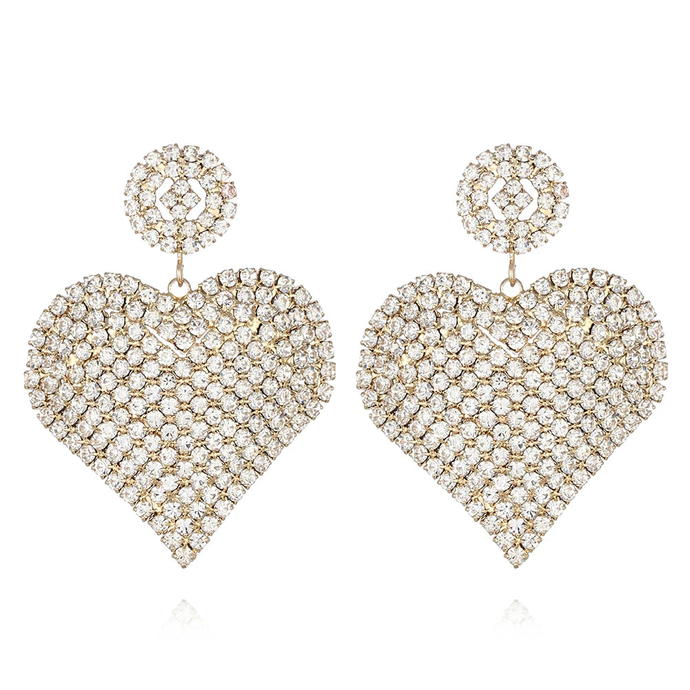 Fashion Bride's Bling Earrings Women's Fine Rhinestone Stud Jewelry Big Heart Bridal Accessories