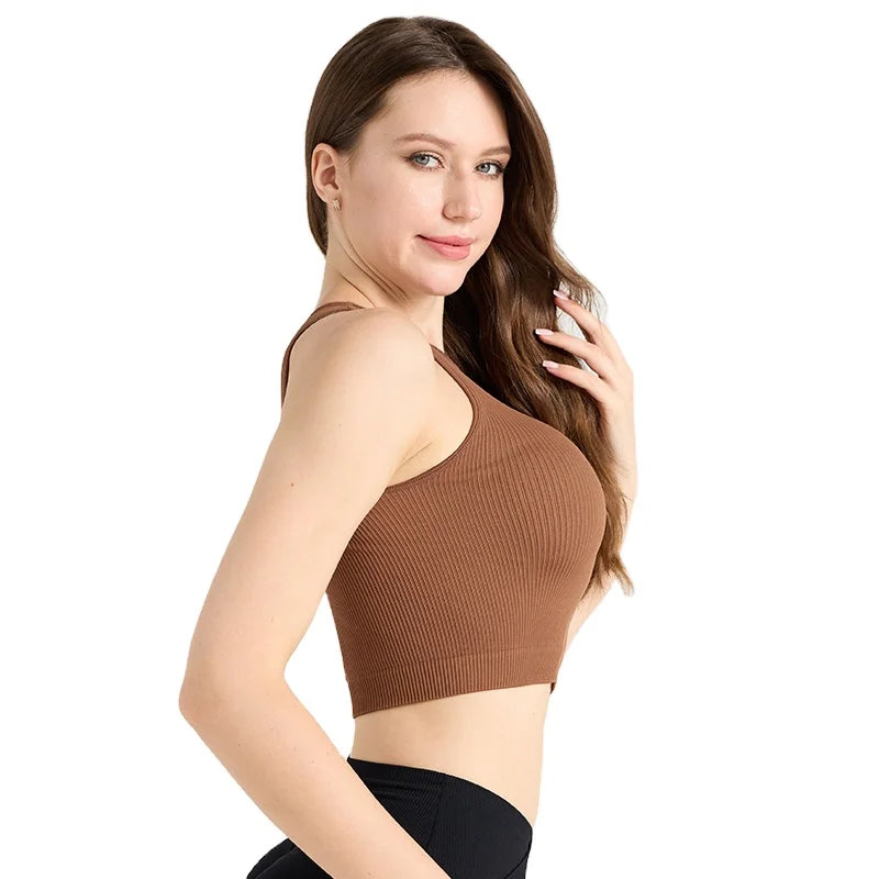 Factory Wholesale Women's Gym Fitness Crop Top Seamless Yoga Bra Logo Custom  Bra Solid High Elasticity Outwork Bra