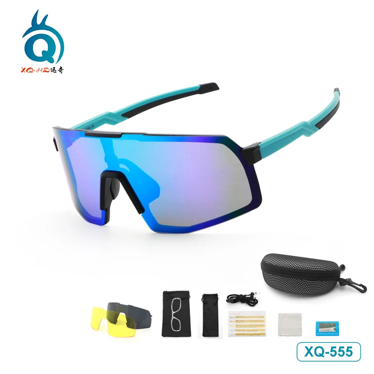 XQ-555 Professional Cycling Sunglasses 3 Interchangeable Lenses Polarized Baseball Glasses Sport Eyewear for Men Women