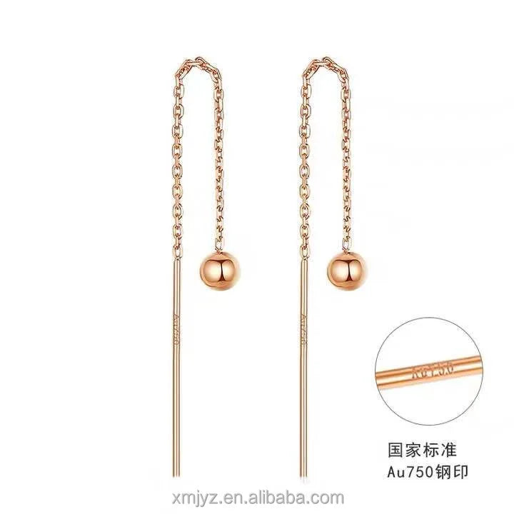 Certified 18K Gold Earrings Doudou Wave Ball Hanging Earrings AU750 Simple Light Bead Female Accessories Hot Style Drainage Gift
