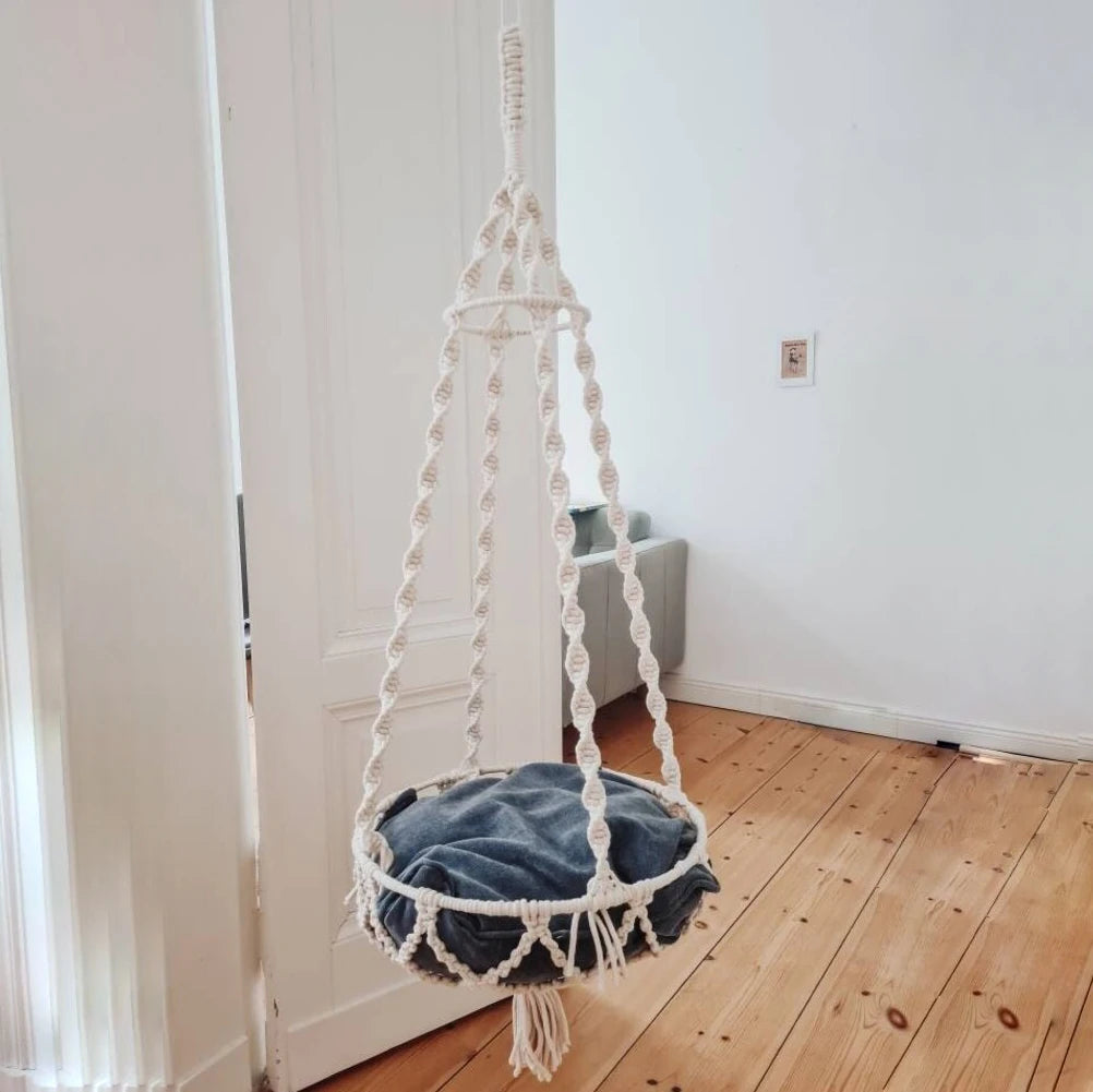 Boho Cotton Handmade Wall Hanging Basket Hanger Swing Macrame Cat Hammock Bed