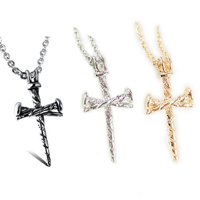 Simple Retro Cross Nail Pendant Necklace Stainless Steel Couple Jewelry Trendy Style for Students and Engagement Wholesale